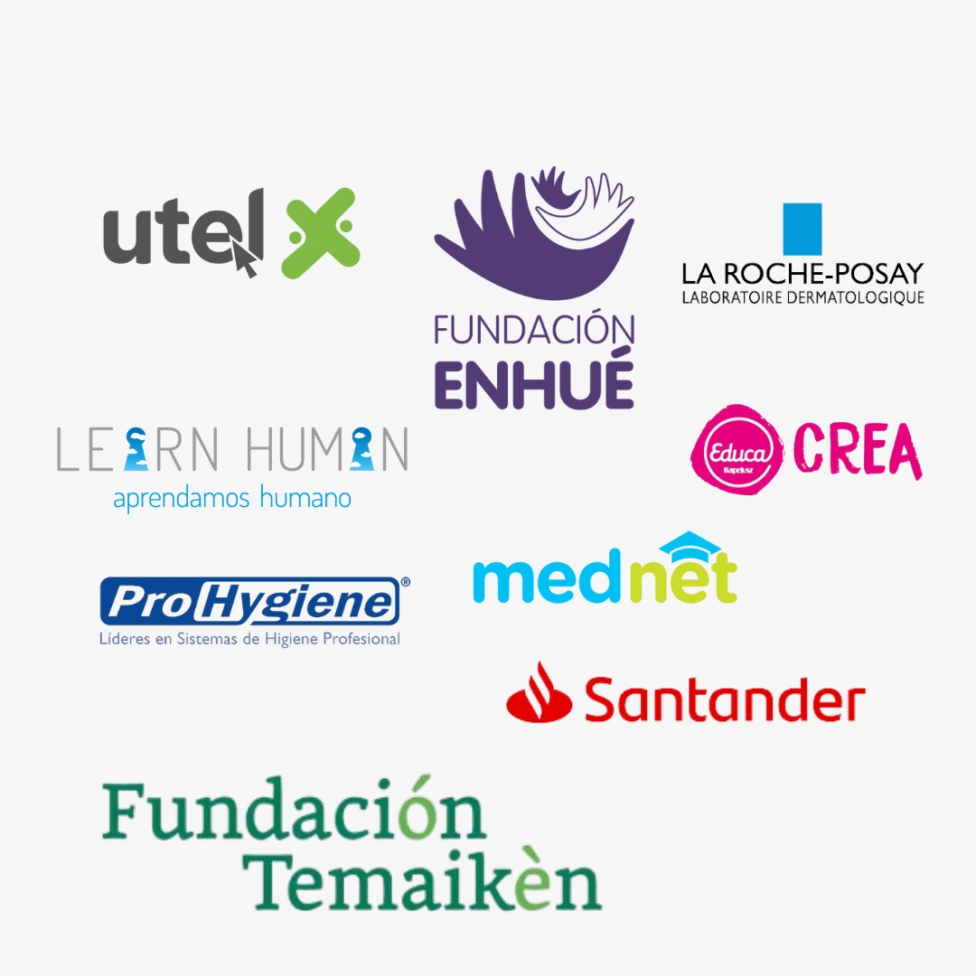Logos de clientes: Utel, Fundación Enhué, La Roche-Posay, Learn Human, Educa Crea, ProHygiene, Mednet, Santander, Fundación Temaikèn